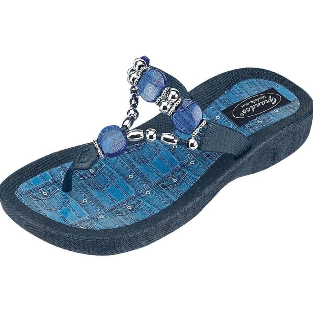 BLUE BEADED FLIP FLOP THONG SANDALS Grandco